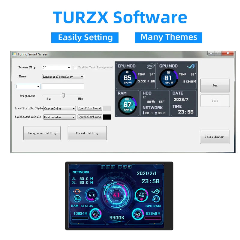 CPU RAM GPU HDD Monitor 320*480 IPS LCD ISB Display TURZX Software NO AIDA64