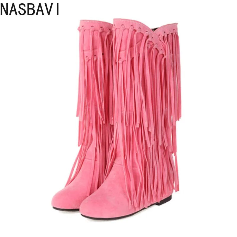 Bohemian Flock Tassel Mid-Calf Boots