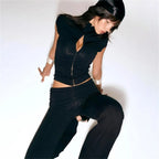 Women Fashion Sexy Short Sleeves Suit Casual Sheath Hollow Out 2 Pieces
