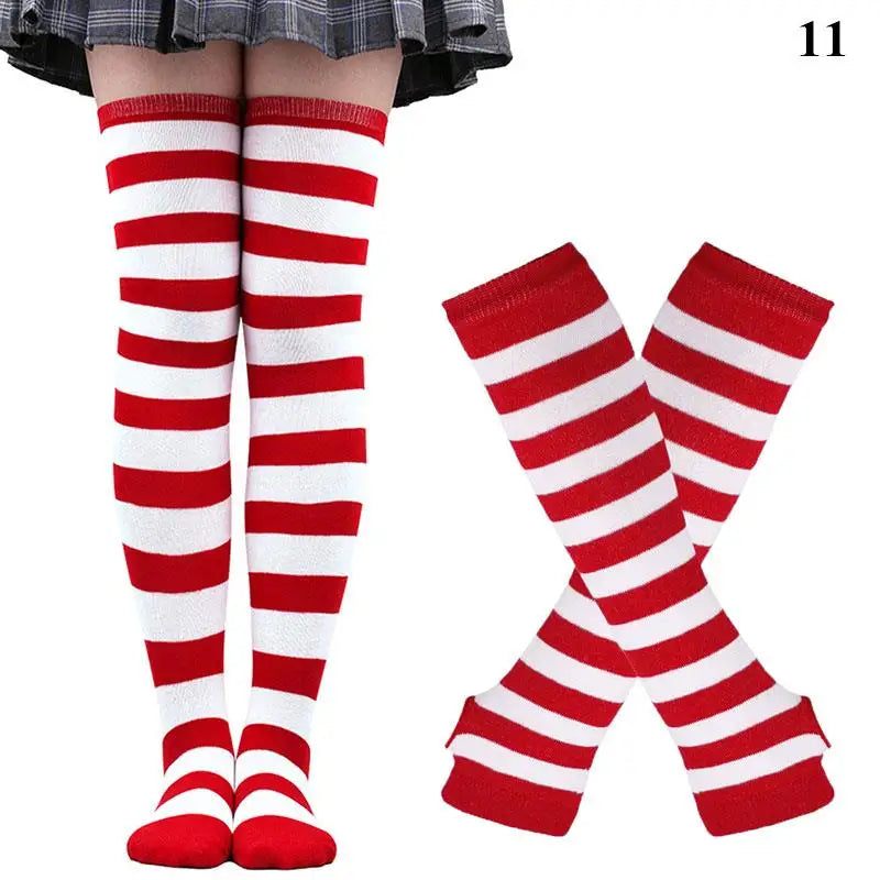 2Pair/ Gothic Punk Over Knee Long Stripe Socks