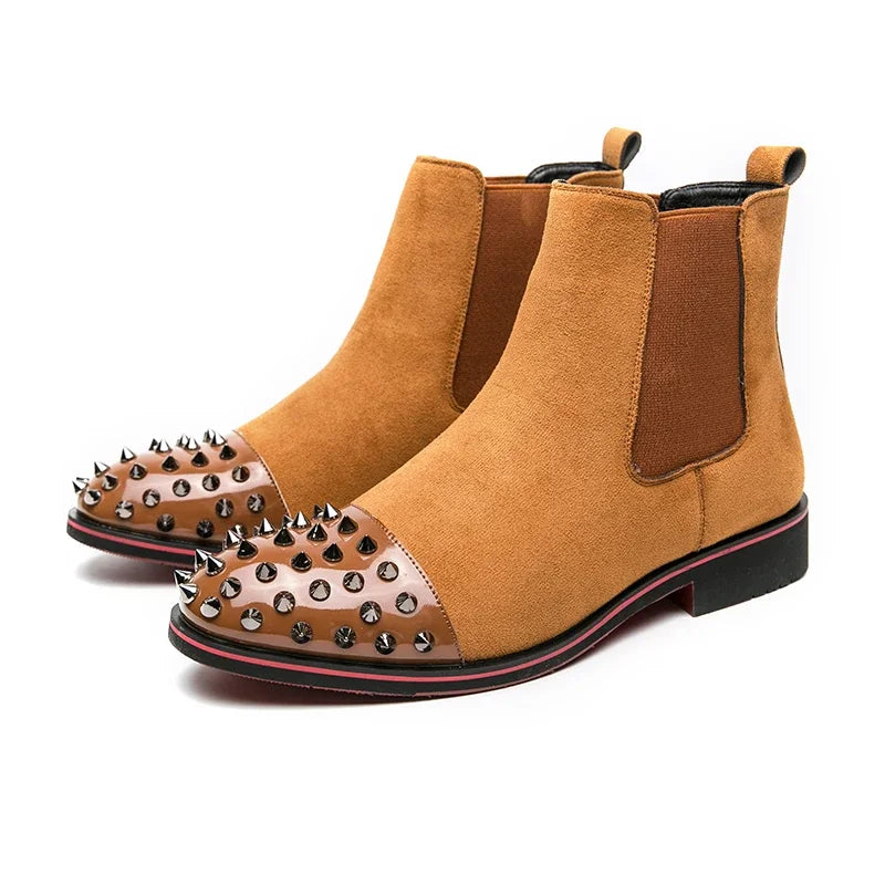 Chelsea Boots Flock Rivet Square Toe Red Sole