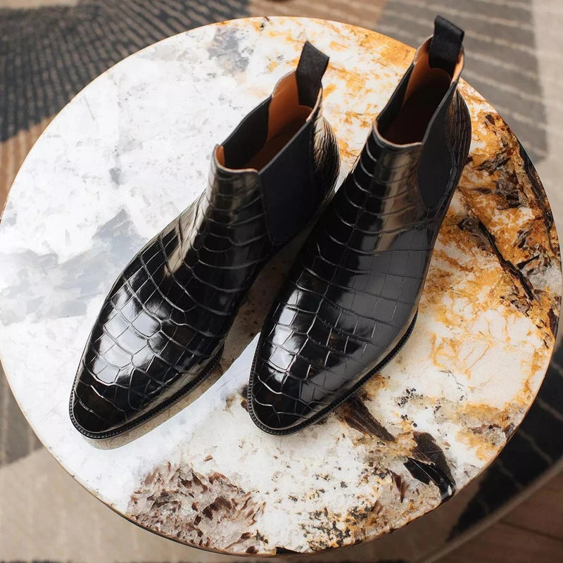 Chelsea Boots Pointed Toe Crocodile Pattern