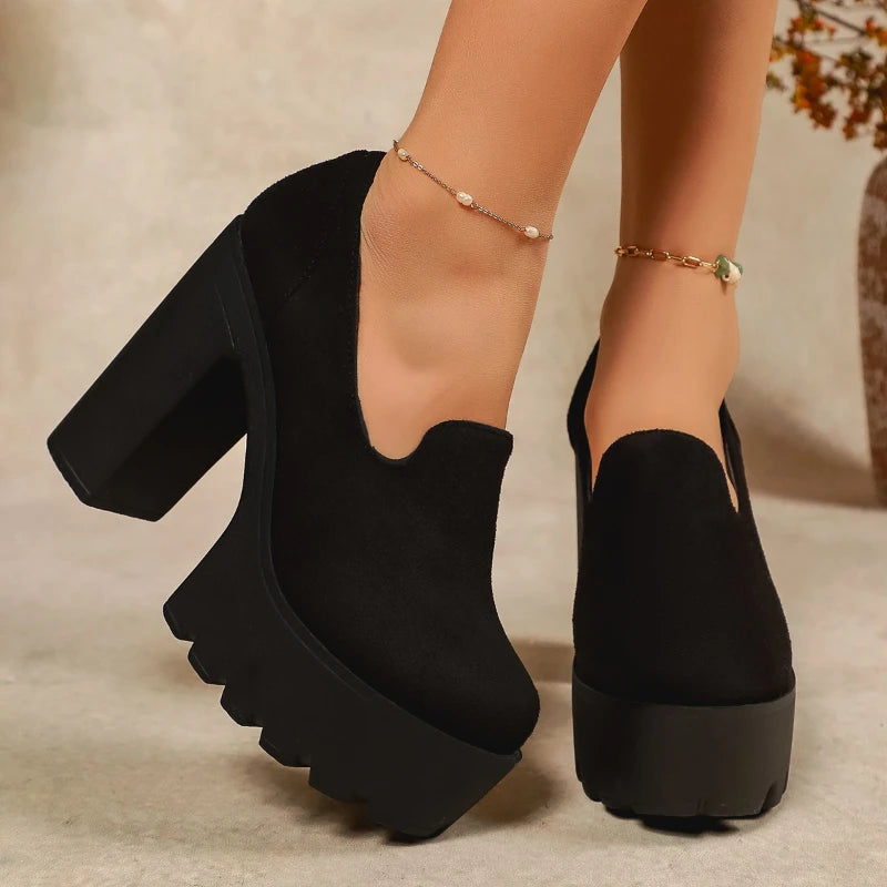 Leopard print thick sole heels