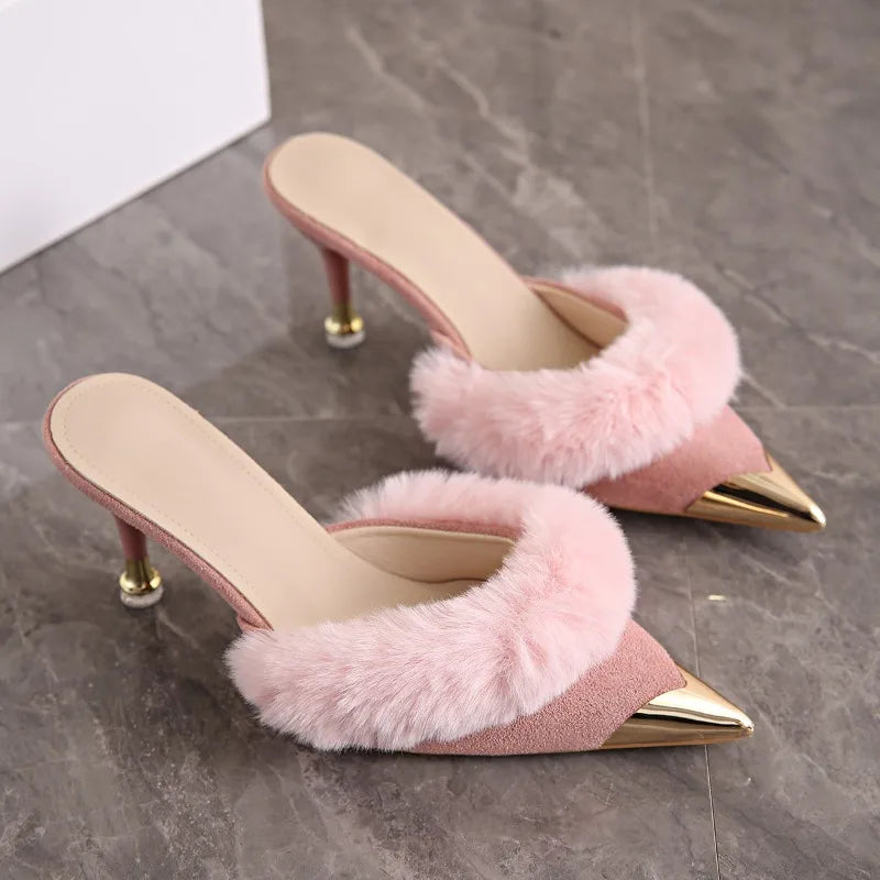 Fuzzy High Heel Slippers