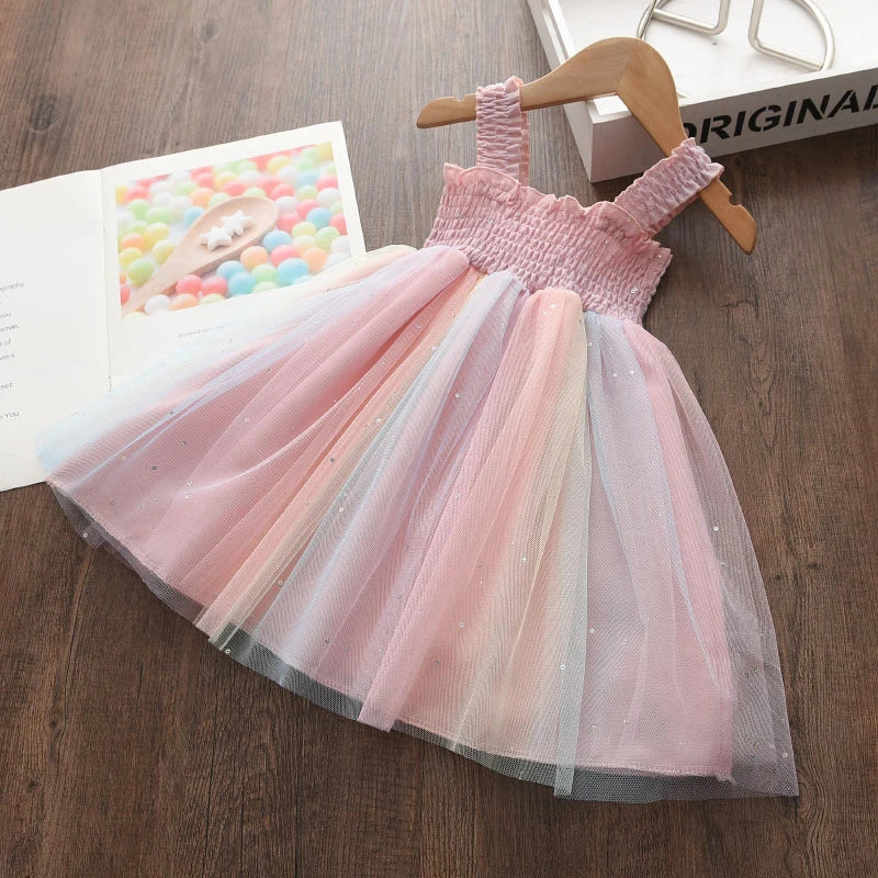 Mesh Summer Puffy Rainbow Dress