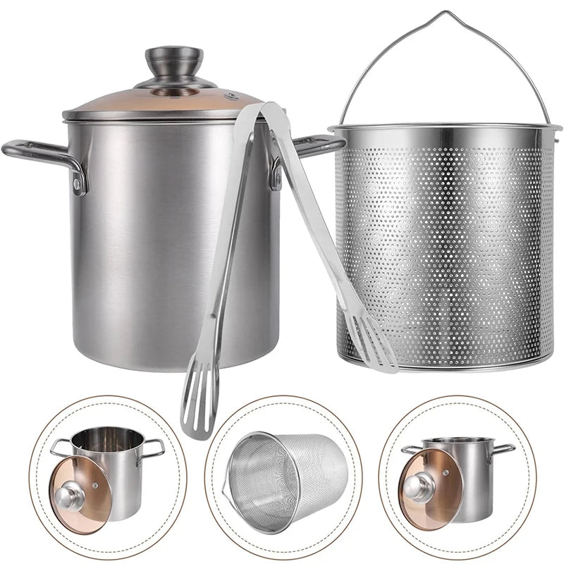 LMETJMA 3L Stainless Steel Deep Frying Pot