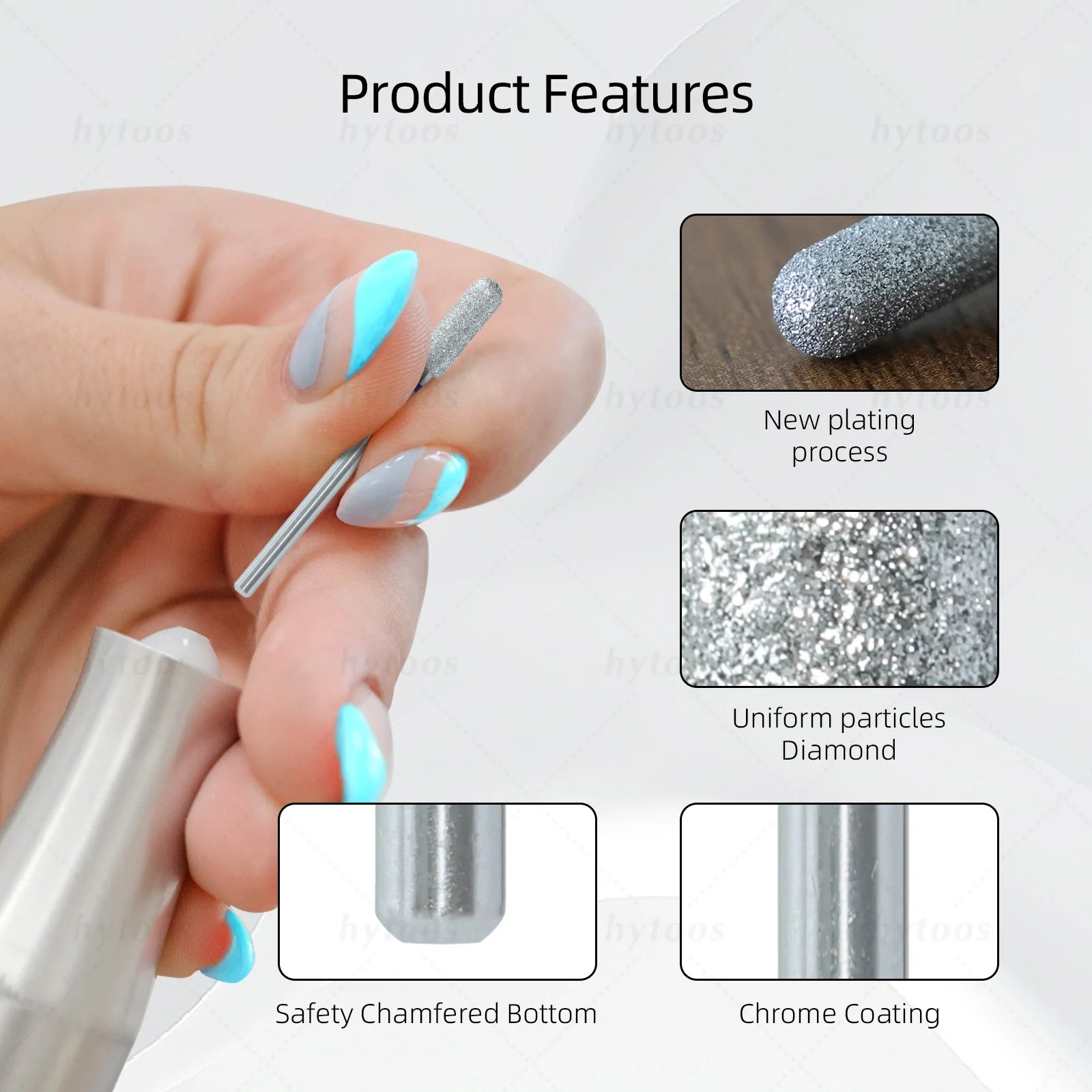 HYTOOS Chrome Diamond Nail Drill Bits