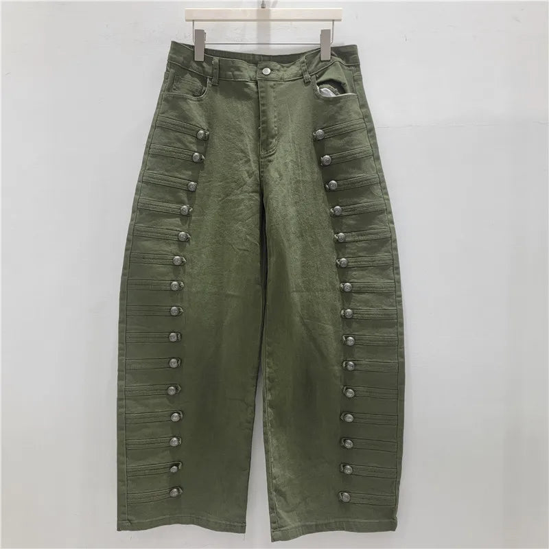 Women Jeans Vintage Buttons Wide Leg Pants Streetwear Solid Pockets Loose Trousers Y2k Washed Pant Denim Casual Summer 2026