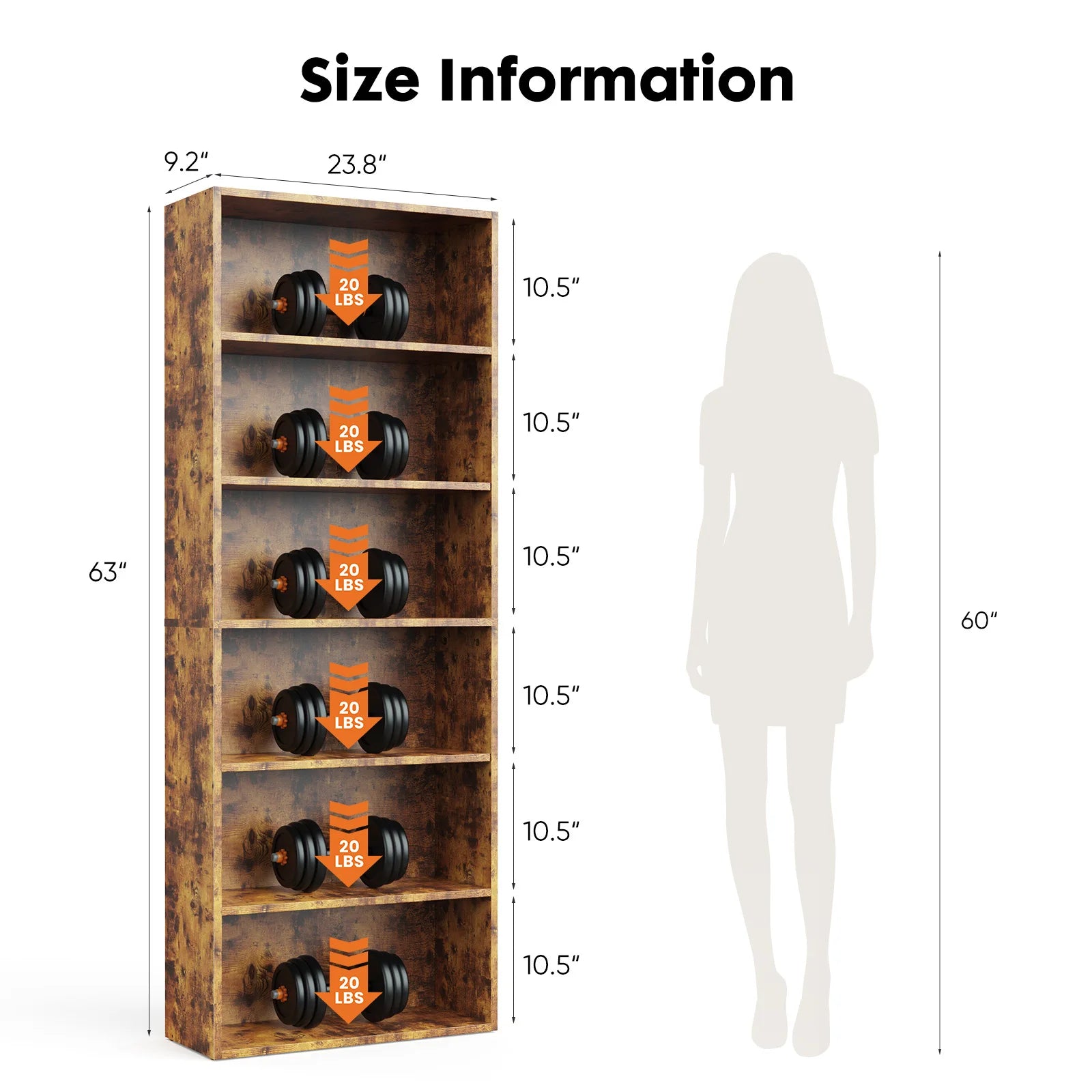 JHK 6 Tier Wooden Shelf Bookcase