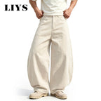 LIYS Men's American Beige Loose Wide Leg Jeans