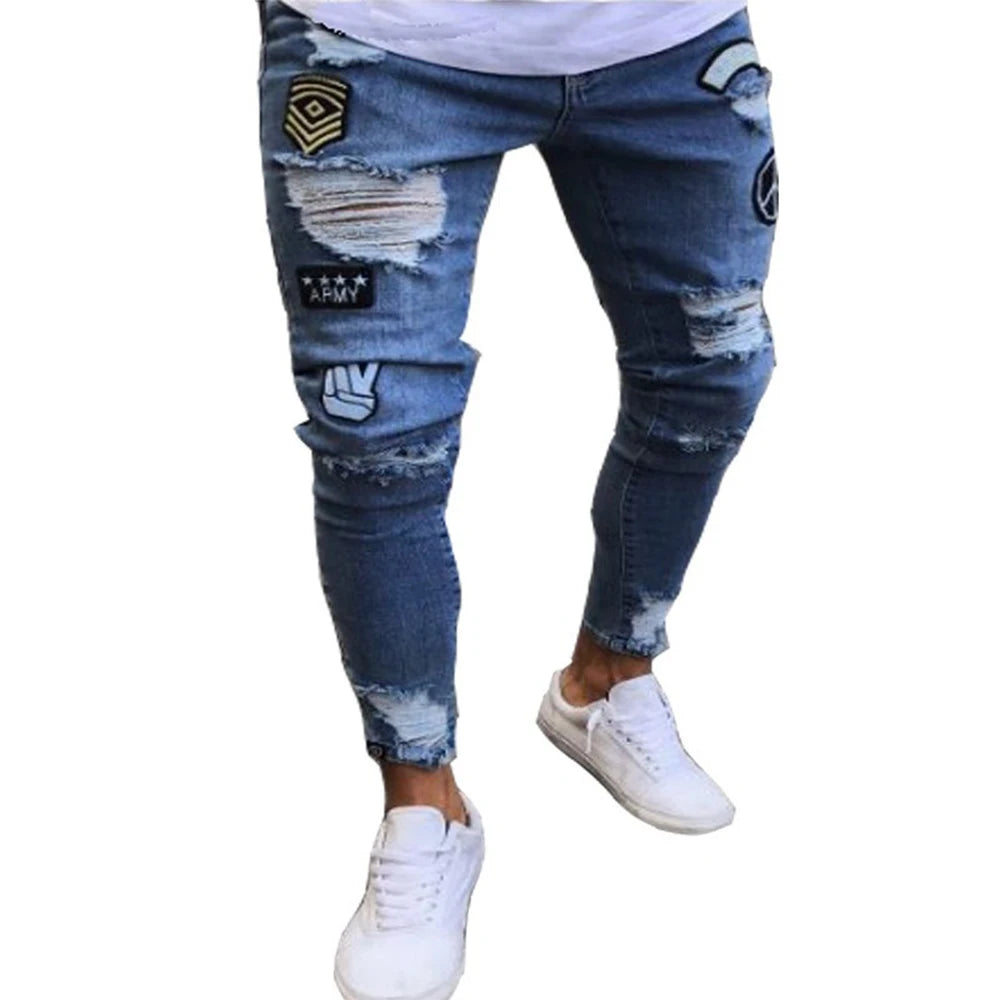 White Embroidery Skinny Ripped Jeans