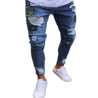 White Embroidery Skinny Ripped Jeans