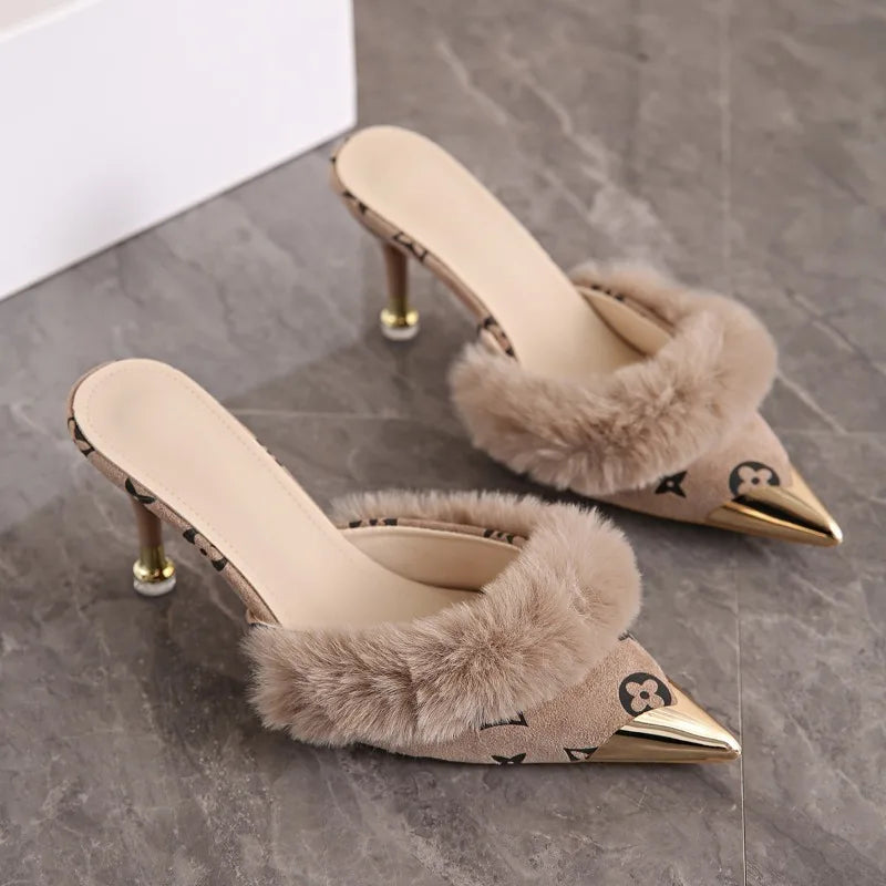 Fuzzy High Heel Slippers