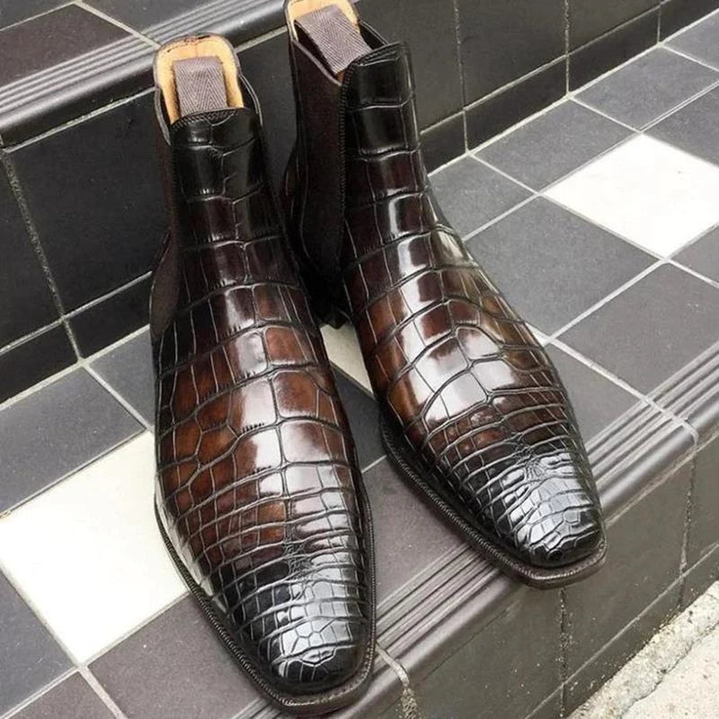 Chelsea Boots Pointed Toe Crocodile Pattern