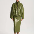 Vintage Biker Leather Jacket Skirts Suit