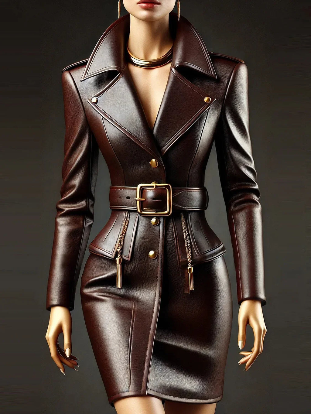 PU Leather Lapel Dress