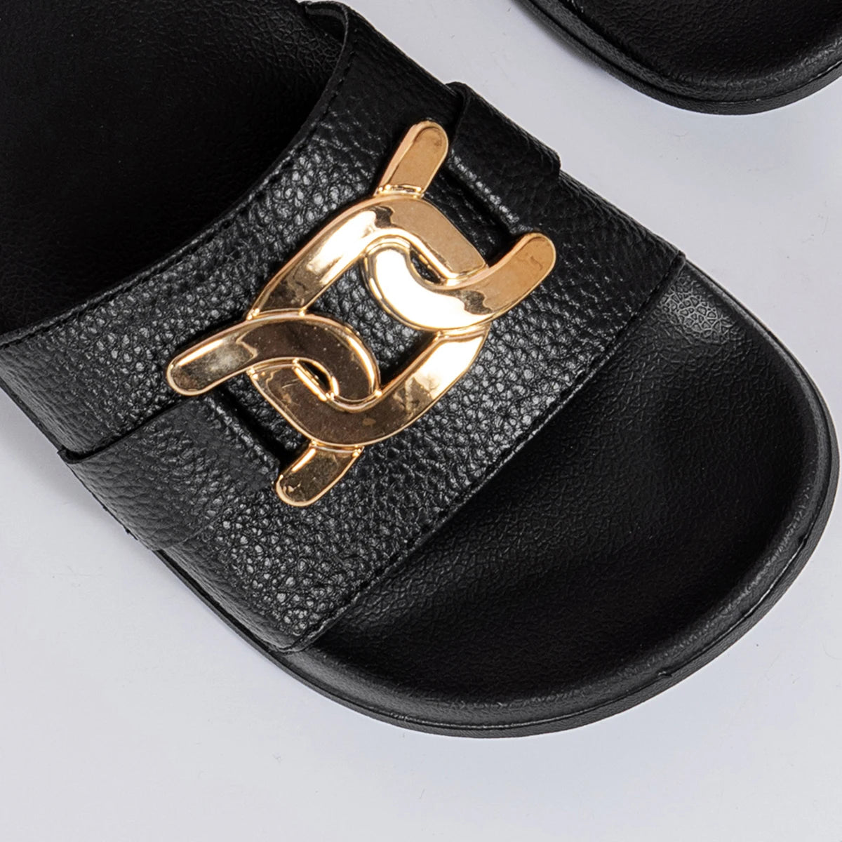 Golden Buckle  Round-Toed Slides