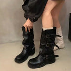 Round Toe Metal Buckle Boots