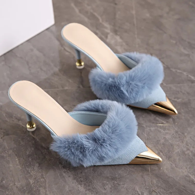 Fuzzy High Heel Slippers
