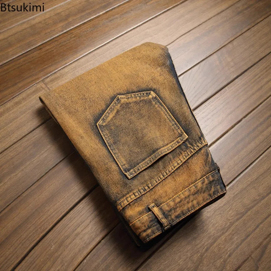 New Retro Jeans Men's Ripped Straight Leg Pants