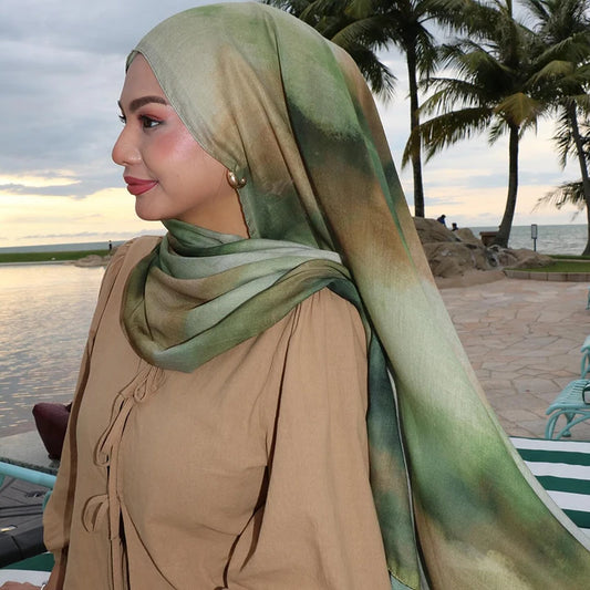 Watercolor Print Hijab Muslim Marble scarf