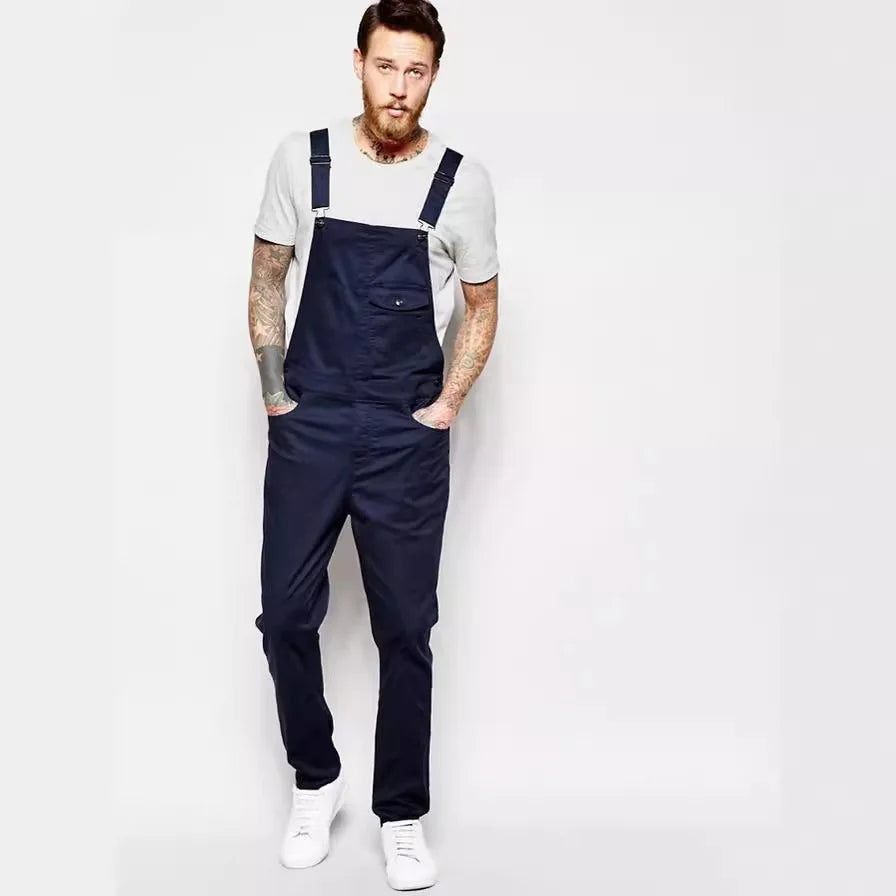 Men Slim Biker Jeans Bib Overalls Jumpsuits