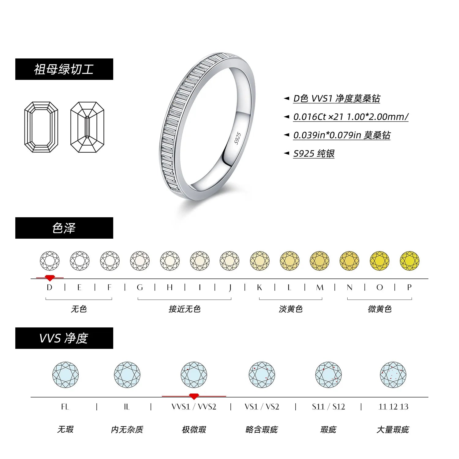 LYEE CYEE  Rectangle Moissanite Stackable Rings
