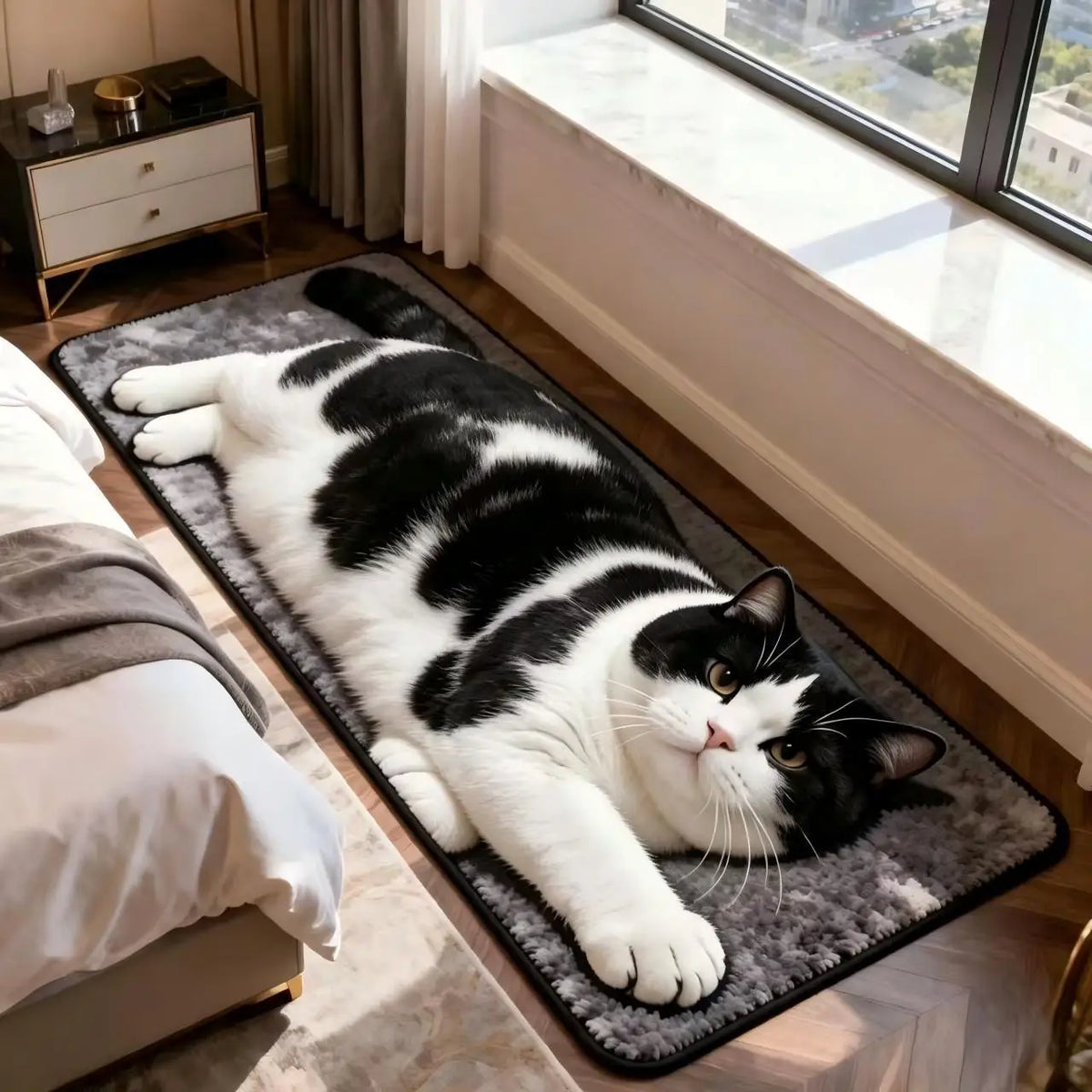 3D Cat Shaped Soft Fluffy Bedside Runner