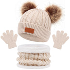 3Pcs Winter Baby beanie hat and scarfs with gloves