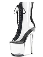 Black Patent Leather Ankle Strap Low Tube Boots