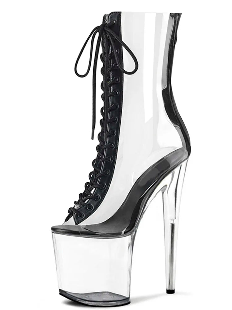 Black Patent Leather Ankle Strap Low Tube Boots
