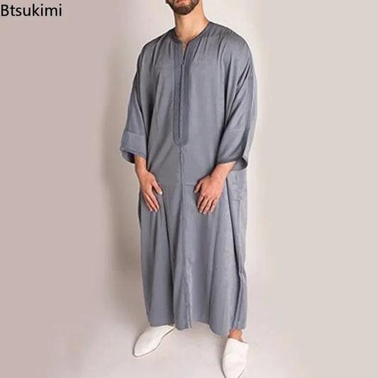 Durable Kaftan Muslim Robe Men Jubba Thobe Long Sleeve Dubai Islamic Ethnic Gown