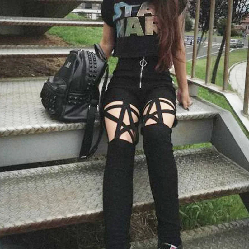 High Waist Hollow out Zipper Pencil Pants