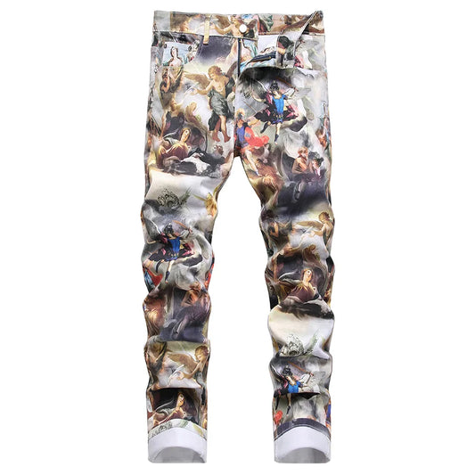 Classical Painting Print Jeans