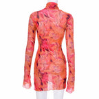 Mesh Printed Vintage Bodycon Dress