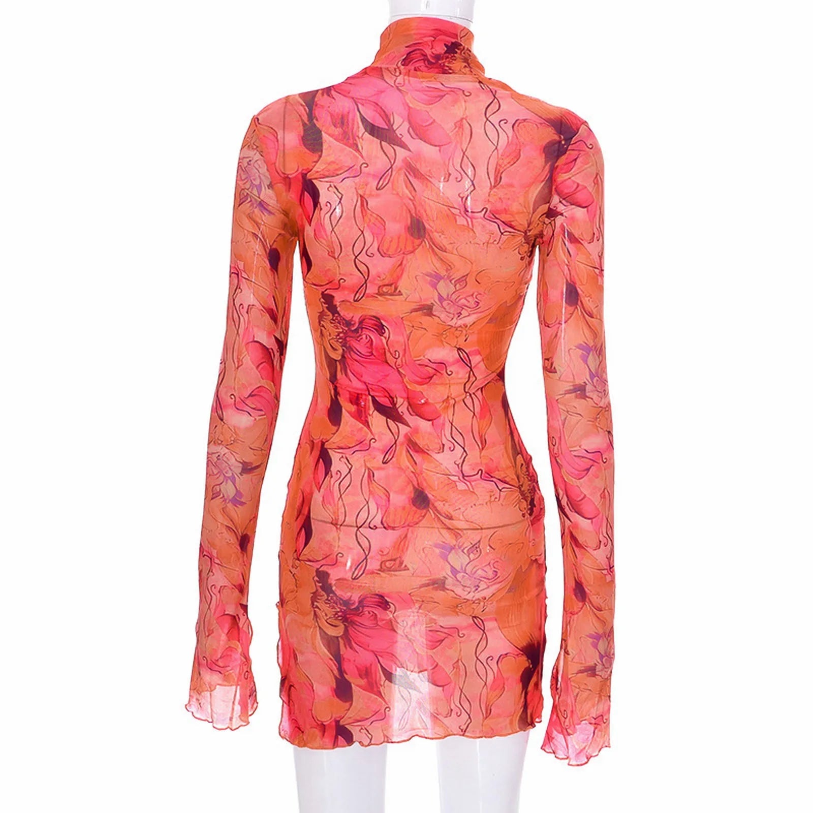 Mesh Printed Vintage Bodycon Dress