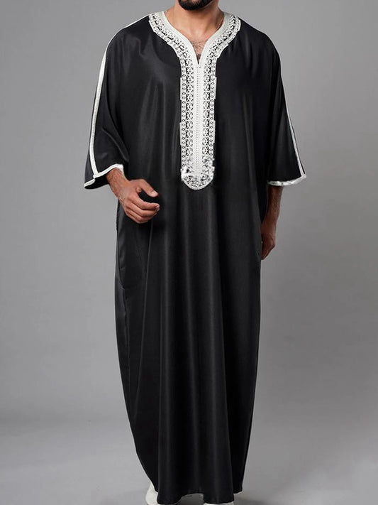 Muslim kaftan Men Short sleeve embroidered Moroccan Arab
