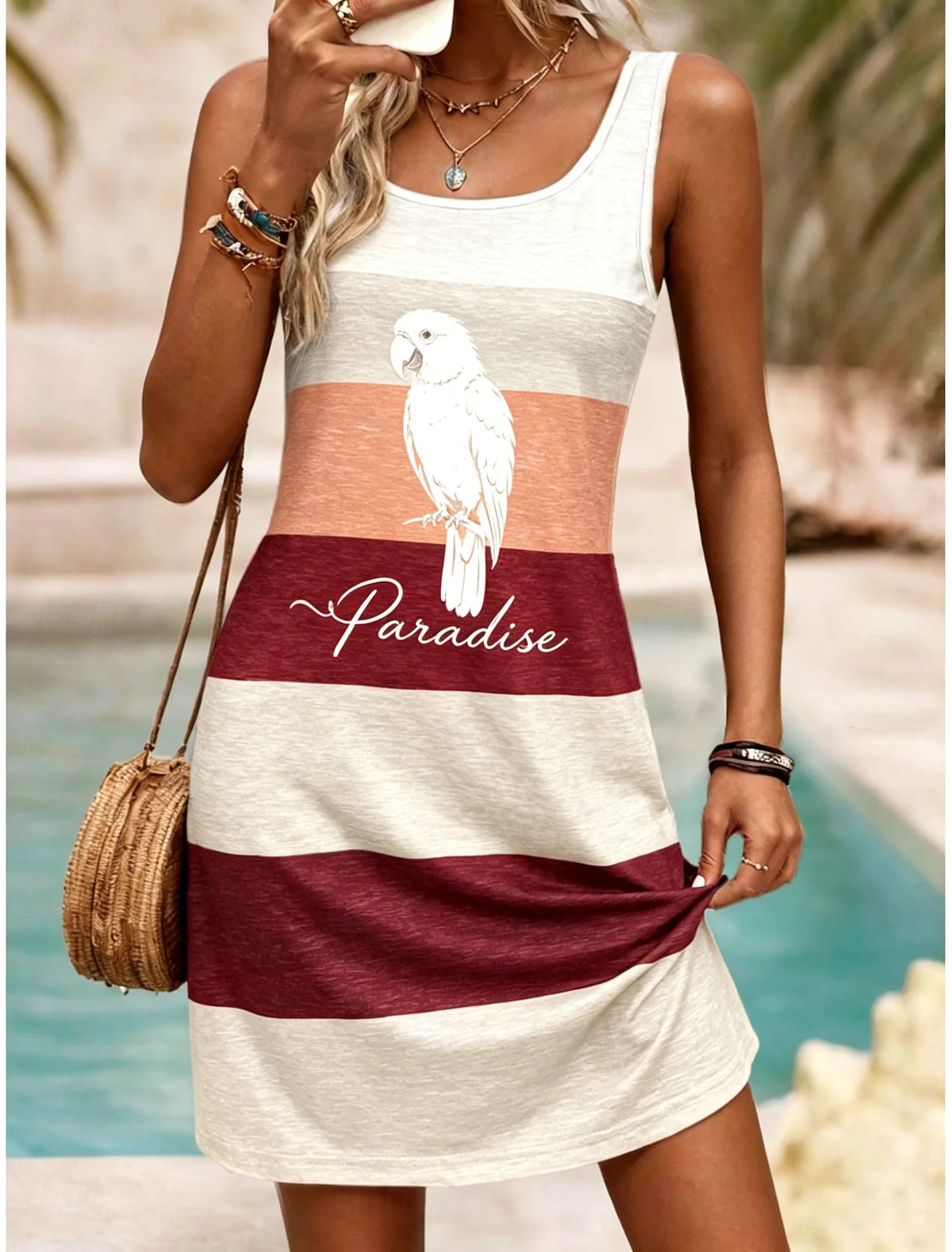 Women's U-Neck Color Block Monstera