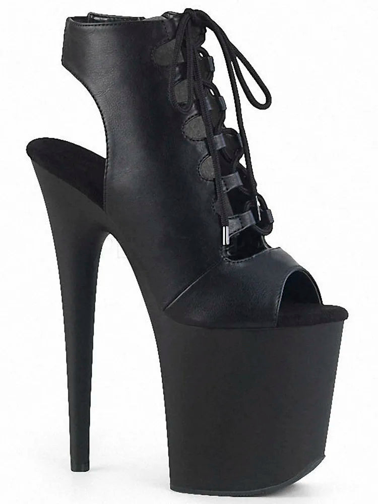 Black Patent Leather Ankle Strap Low Tube Boots