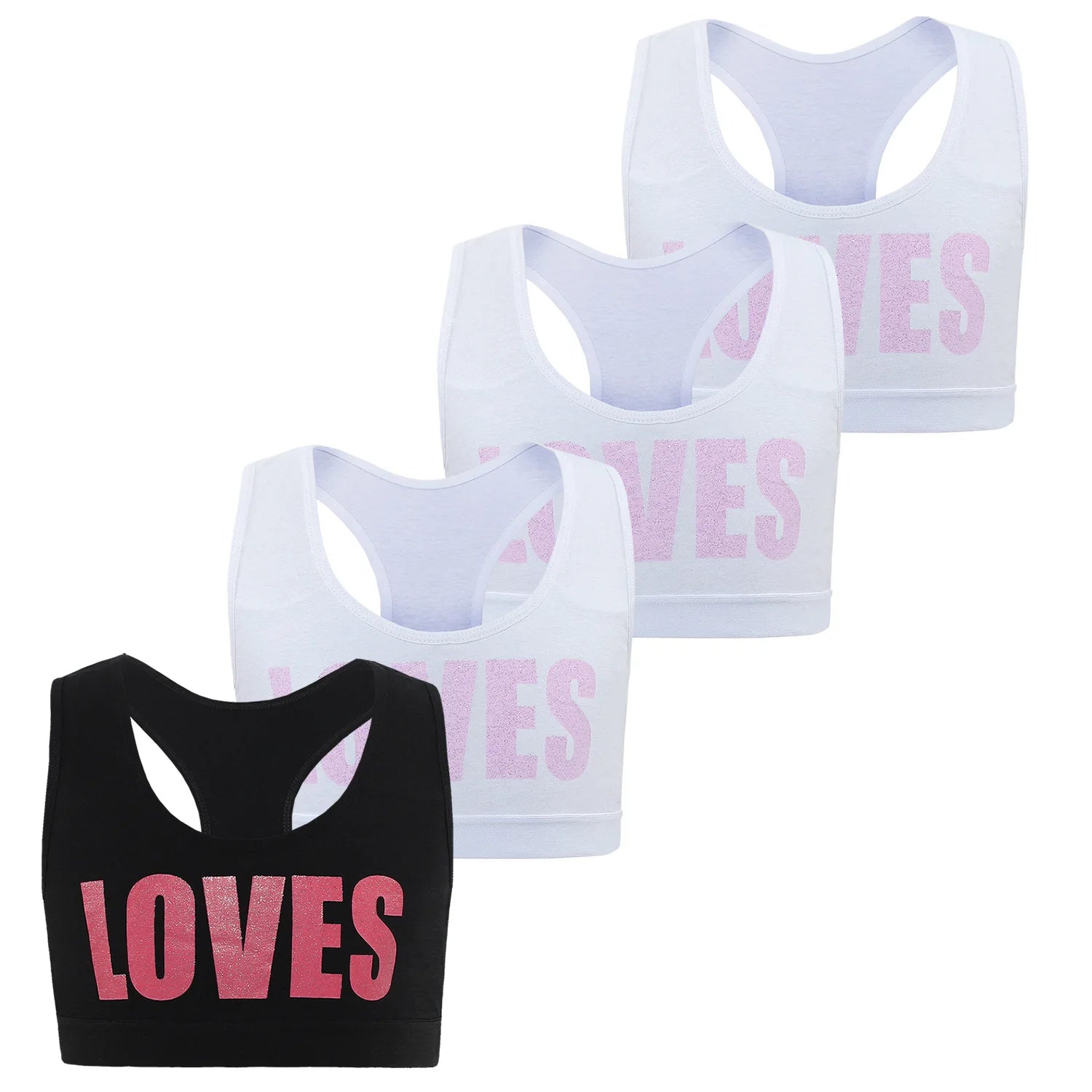 2/4PCS Big Girls Loves Printed Sports Training Bras
