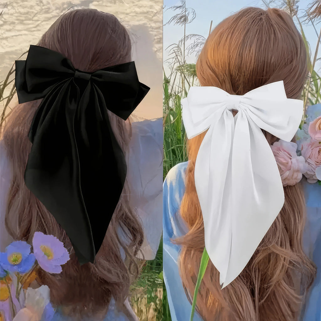 2 Black and White Bow Hair Clips