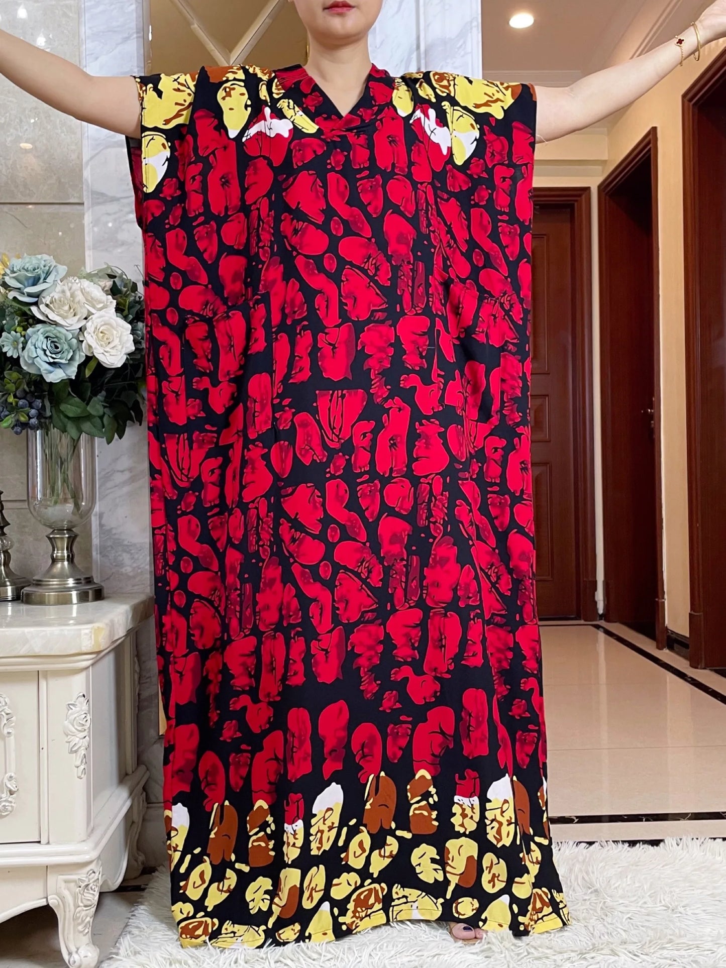 Muslim Abaya Short Sleeve African Dress Pure Cotton