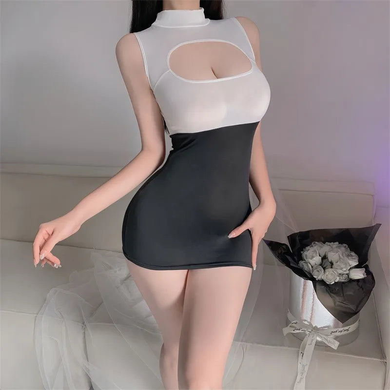 Summer Sex Dress Sexy OL Secretary Uniform With Breast Peel Free And Hip Perspective Skirt Casual Women Dresses Evening Dresses