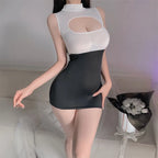 Summer Sex Dress Sexy OL Secretary Uniform With Breast Peel Free And Hip Perspective Skirt Casual Women Dresses Evening Dresses