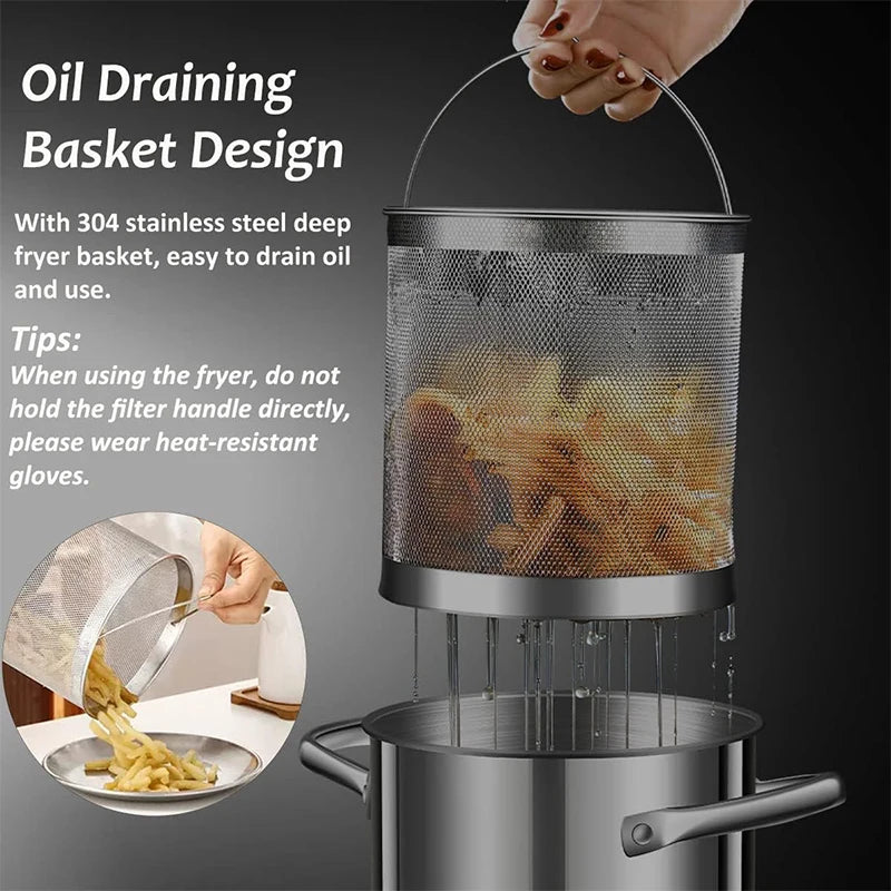 LMETJMA 3L Stainless Steel Deep Frying Pot