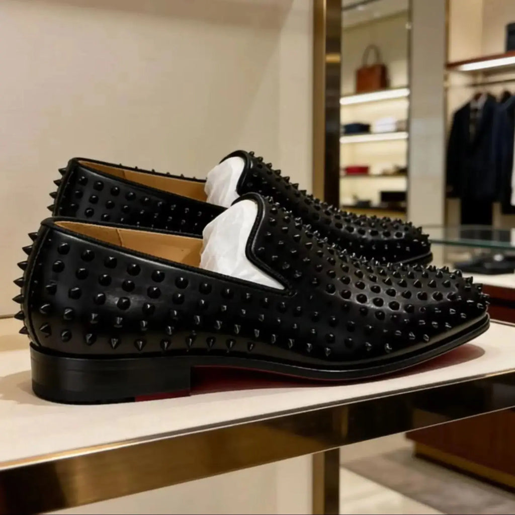 Black Rivets  Red Sole Loafers