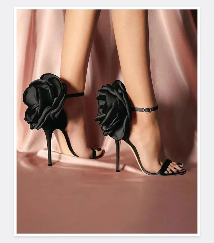 floral round toe slim heel one-piece party sandals