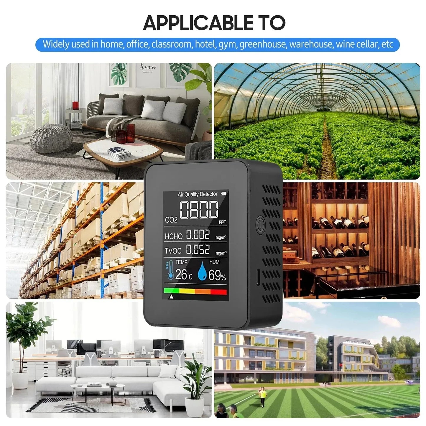 HOMEFISH 5in1 CO2 Meter Digital Temperature Humidity Tester
