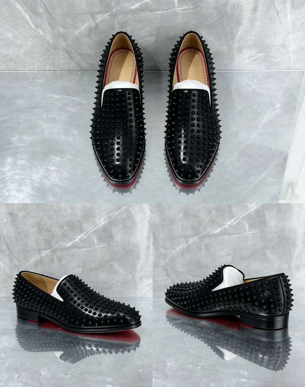 Black Rivets  Red Sole Loafers