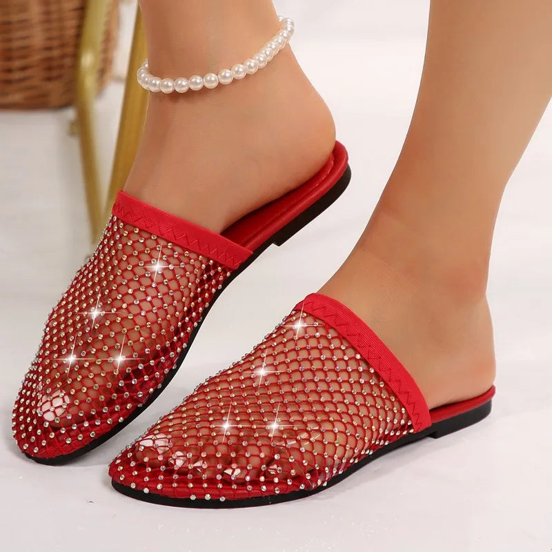 Round Head Slippers Water Diamond Flat slides